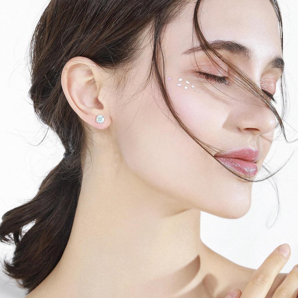 Earrings for 4 One Diamond Pure Round Cut Artificial Diamond Silver Base Metal Platinum Plated Female Gift with Wrapping Included Women, Unisex,