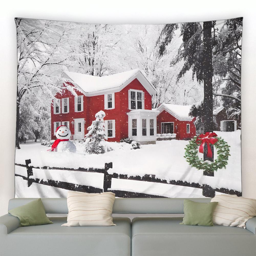Christmas Tree Tapestry Snowman New Year Background Wall Hanging Decoration Fireplace Stockings Gifts Hanging Cloth