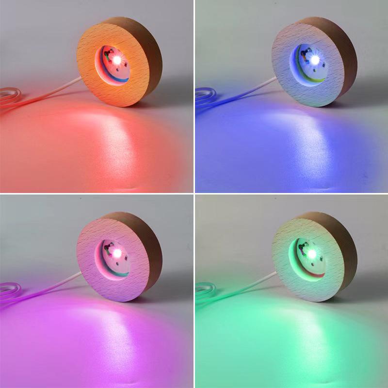 Wooden Led Light Display Base Glass Resin Art Ornament Wooden Night Lamp