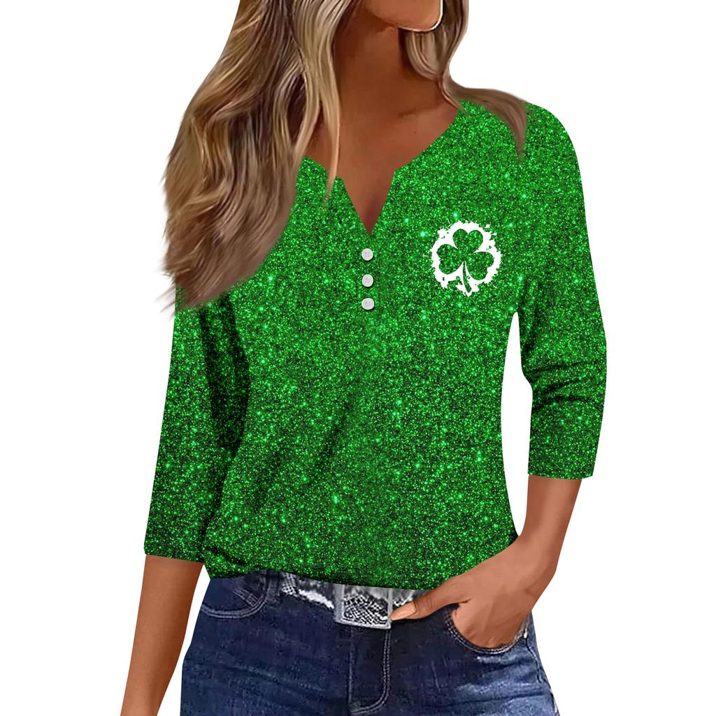 Женская модная и повседневная рубашка с рукавом семь четвертей. Топ-пуловер с принтом ко Дню Святого Патрика