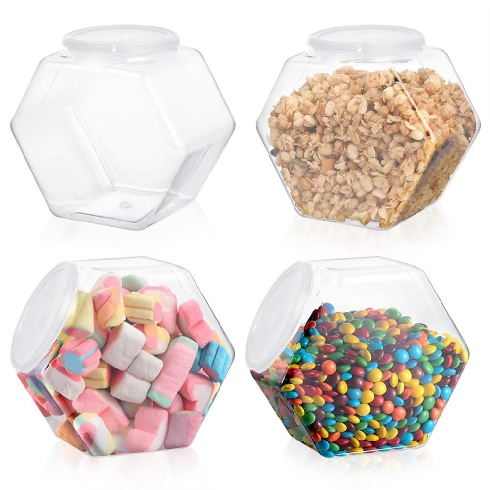 Plastic Packaging Jars Hexagonal Food Storage Container Candy Cookie Jar Countertop Organizer