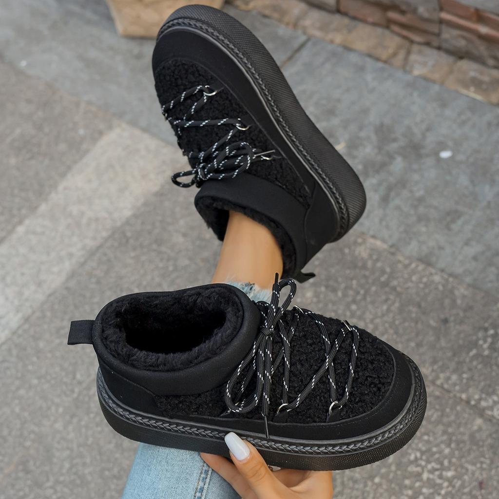 Модные плюшевые хлопковые ботинки на толстой подошве с перекрестными ремешками, новинка сезона осень-зима 2025