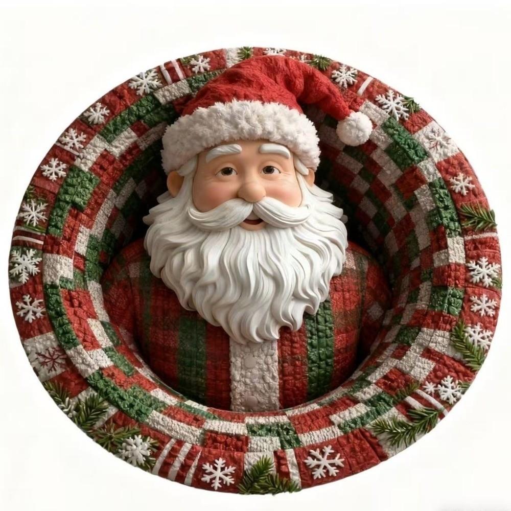 Non-Slip Round Vortex Carpet Santa Claus Christmas Doormat 3D Illusion Rug Christmas