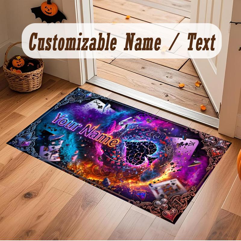 Cards Casino Theme Soft Crystal Velvet Rug Custom Name & Text Print Non Slip Floor Rug for Bedroom Living Room