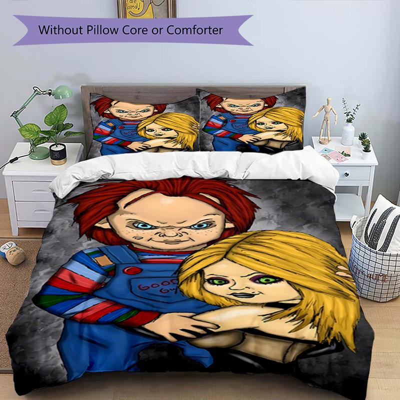 3pcs Chucky1 Design Cover Set - HD Printed Bedding with 1 Cover and 2 Pillowcases - Perfect for Home and Dorm Decor