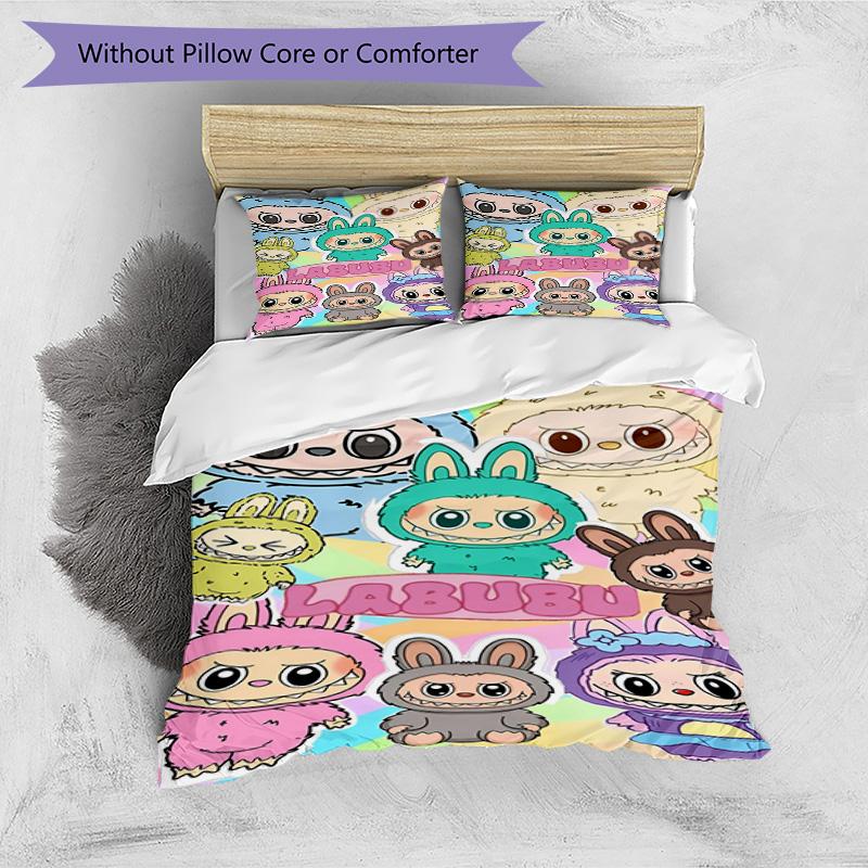 3pcs Duvet Cover Set (1*Duvet Cover + 2*Pillowcase, Without Core), Labubu Print Bedding Set, Bedroom Decor, All‑Season, Birthday Gift