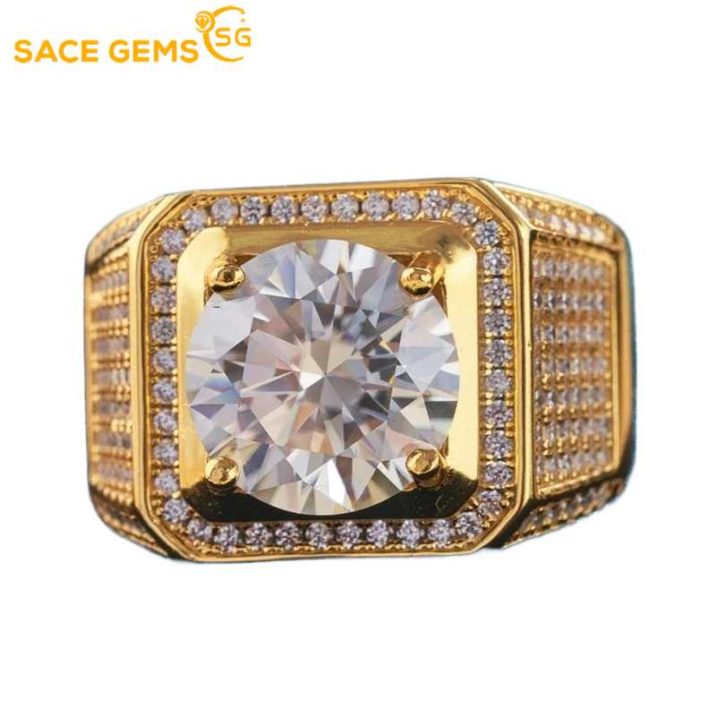Сертифицированное SACEGEMS GRA кольцо с муассанитом 5 карат VVS1, круглое кольцо-пасьянс с бриллиантом в лаборатории для мужчин, обручальное кольцо, ювелирные изделия