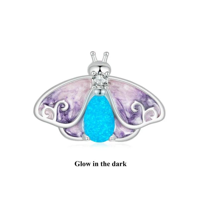 Bamoer 925 Sterling Silver Luminous Butterfly Beads Rainbow Enamel Insect Pendant Charms for Women Bracelet DIY Accessories