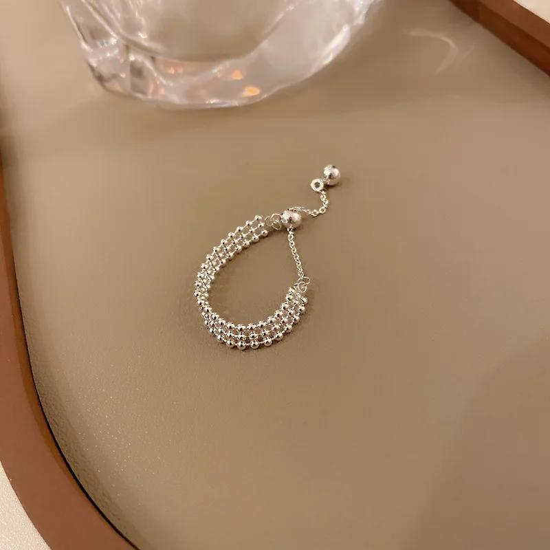 PONYKISS 925 Sterling Silver Flower Ball Long Tassel Chain Adjustable Pull Ring for Women Index Finger Ring Trendy Fine Jewelry