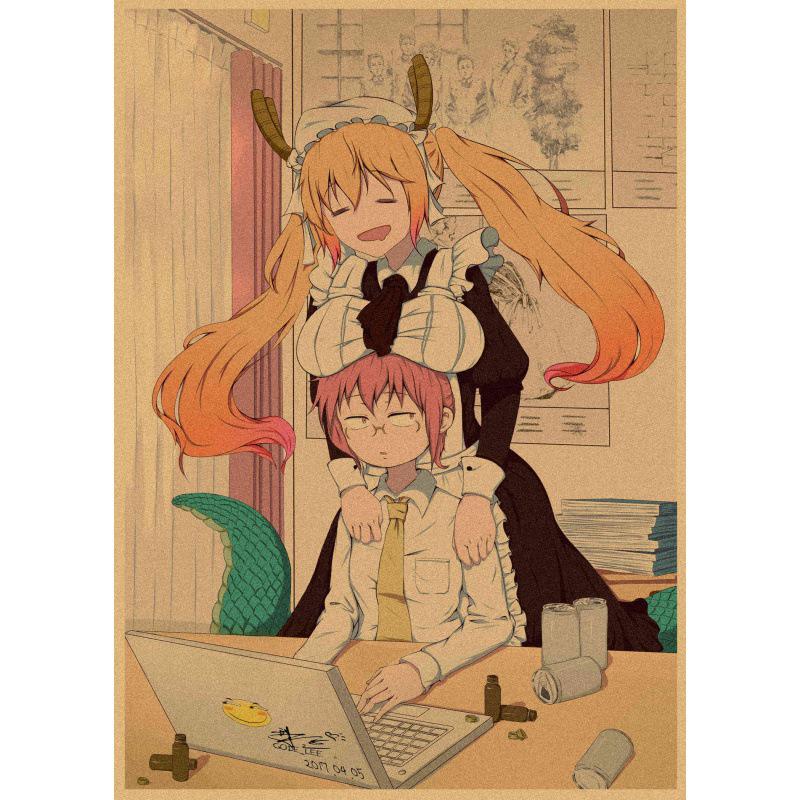 Бесплатная доставка Аниме-постер: Ретро Настенное Искусство «Дракон-Горничная из Дома Кобаяси»