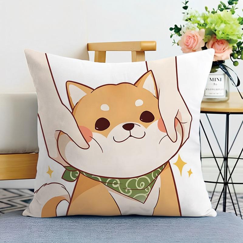 Cartoon Shiba Inu Print Decorative Pillowcase Bedroom Living Room Square Cushion Pillowcase