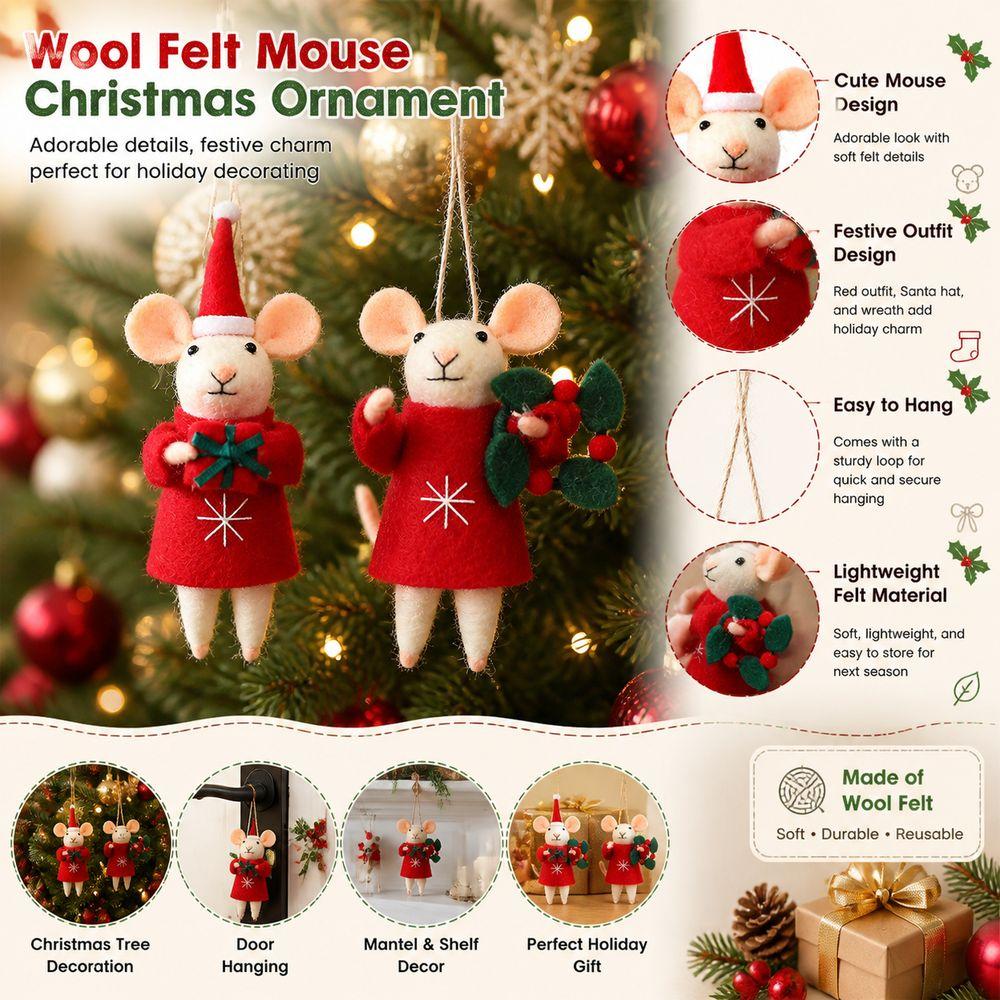 Santa Hat Felt Mouse Ornament Red Outfit Hanging Mouse Decoration Christmas Tree Decoration