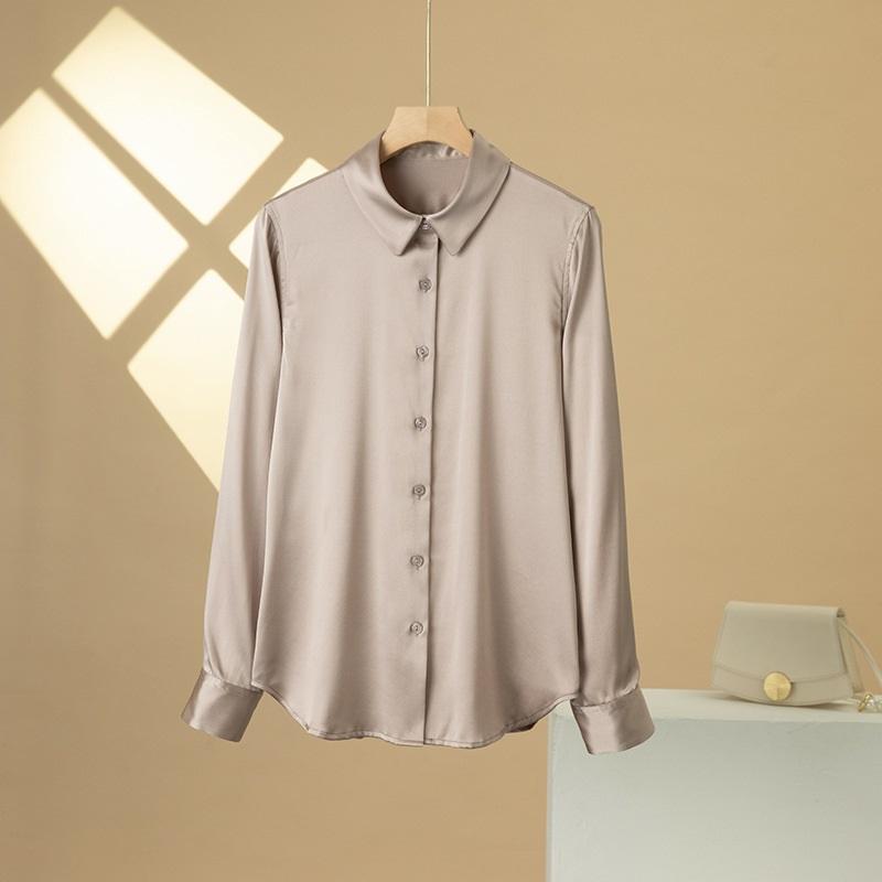 Шелковая рубашка Mulberry Silk, женская деловая одежда на весну и осень, контрастного цвета, с длинными рукавами, кардиган для поездок на работу с квадратным воротником