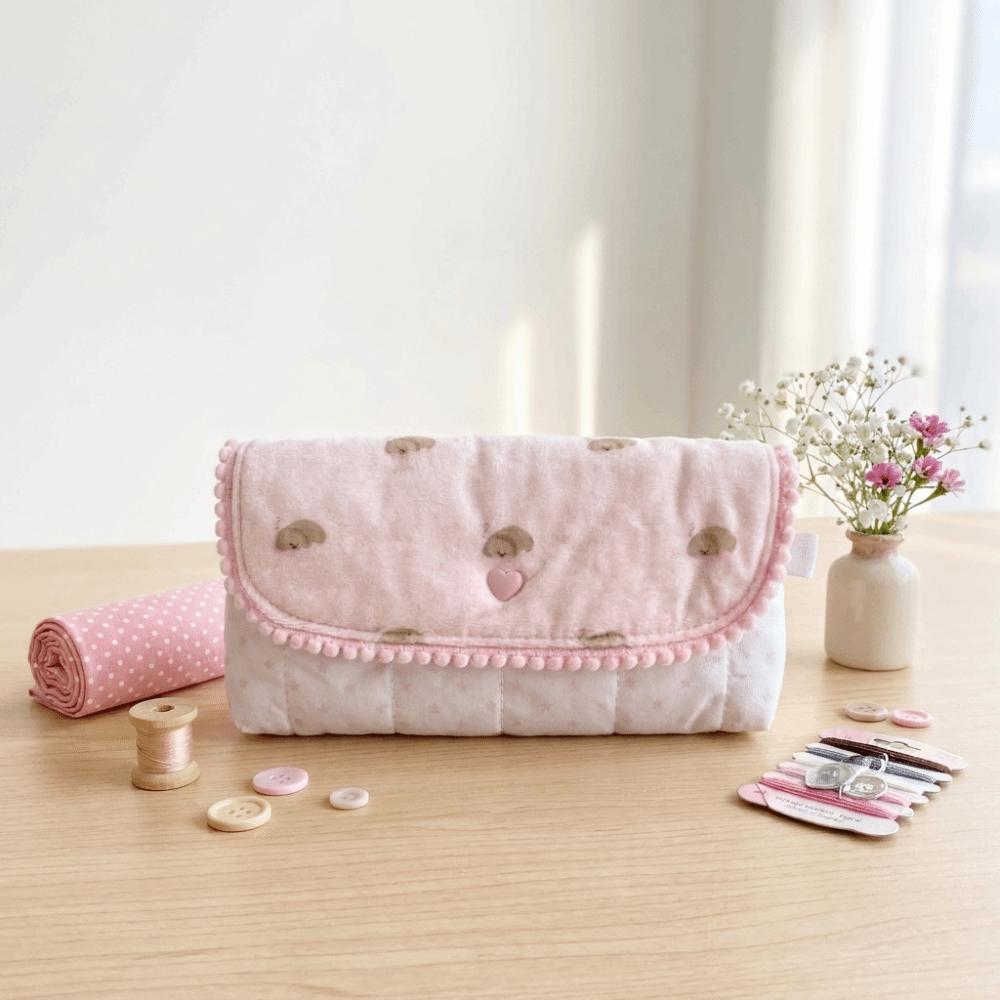 Soft Polyester Puppy Quilted Pencil Case Cute Dog Coin Purse Sweet Stationery Bag Office Use