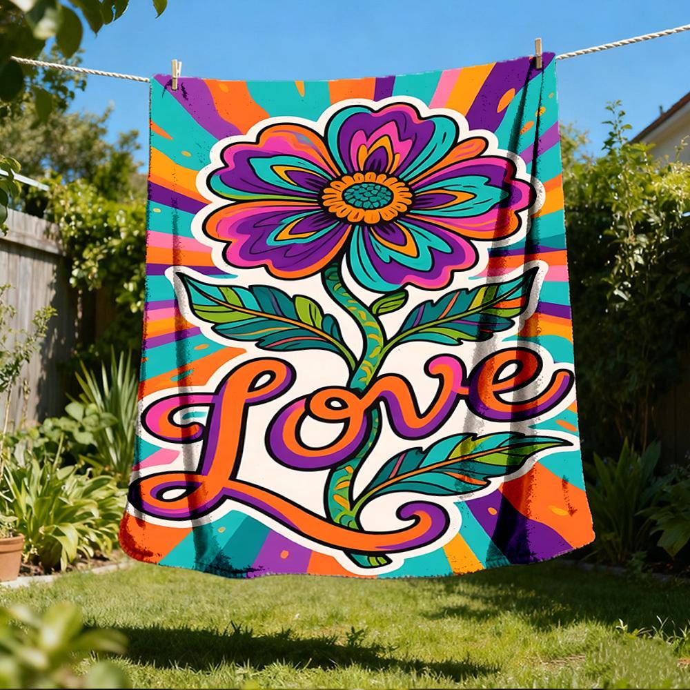 1pc Flower LoveOutdoor Blanket, Soft And Comfortable Blanket, Casual Warm Outdoor Blanket, Good Birthday Gift yy260328063