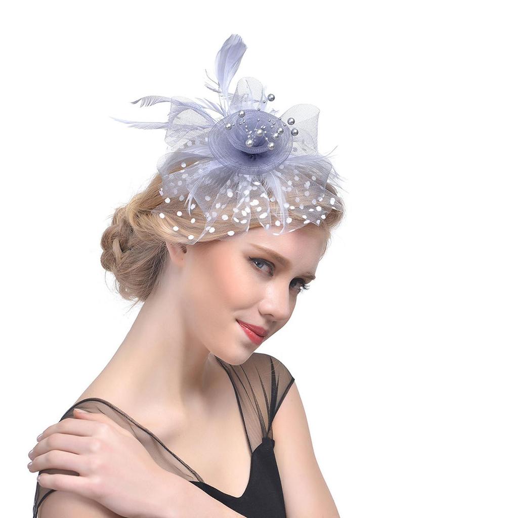 (male wardrobe)Women Flower Mesh Ribbons Feathers Headband Cocktail Tea Party Hat Headwear