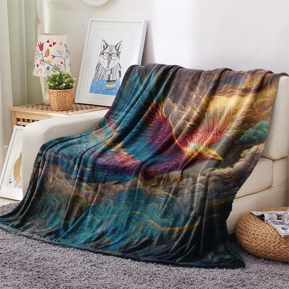 Soaring Phoenix Print Flannel Blanket, High quality Comfortable for All Seasons, Home Decor, Warmth and Comfort