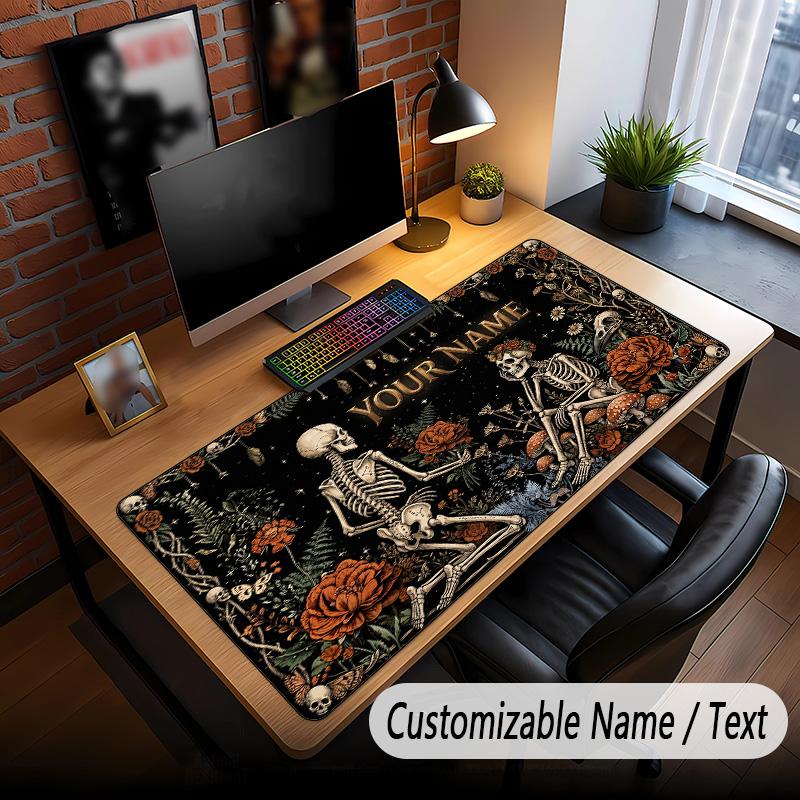 Skull Gothic Theme Custom Mouse Pad Personalized With Name Text Customized Desk Mat For Office Home Decor