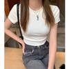 2023 Женская корейская однотонная белая футболка с коротким рукавом облегающего кроя - Летний топ в стиле кэжуал