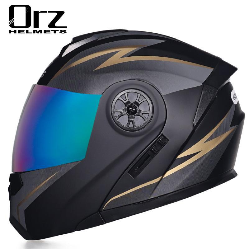 ORZ Double Lens Flip-Up Electric Car Helmet - Anti-Fog, Unisex, Four Seasons, Semi-Motorcycle