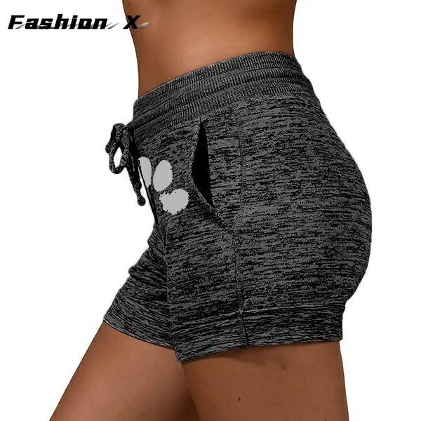 Women's Shorts High Waist Cat Paw Printed Drawstring Sport Shorts