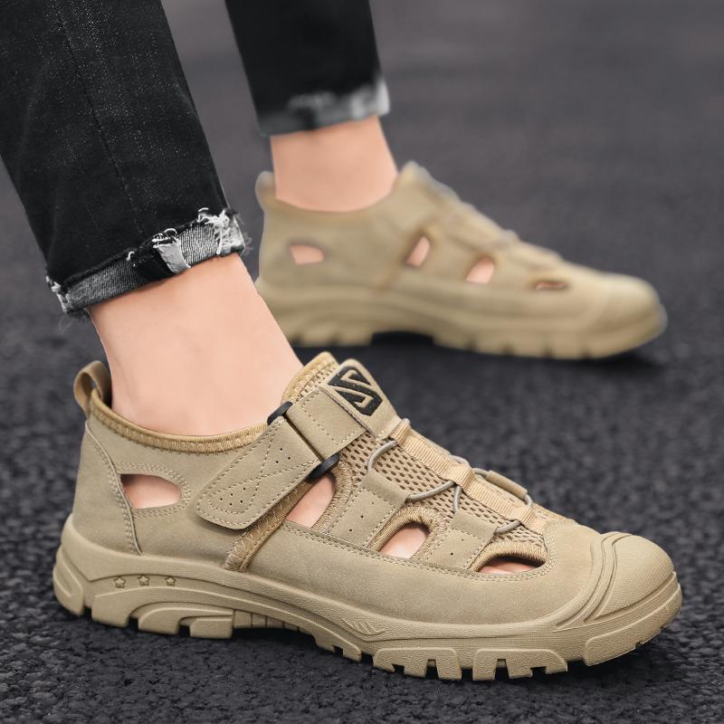 Men's Summer Sandals Loafers Casual Breathable Comfortable Mesh Shoes Vintage Leather Flats Outdoor Beach Shoes Men Shoes