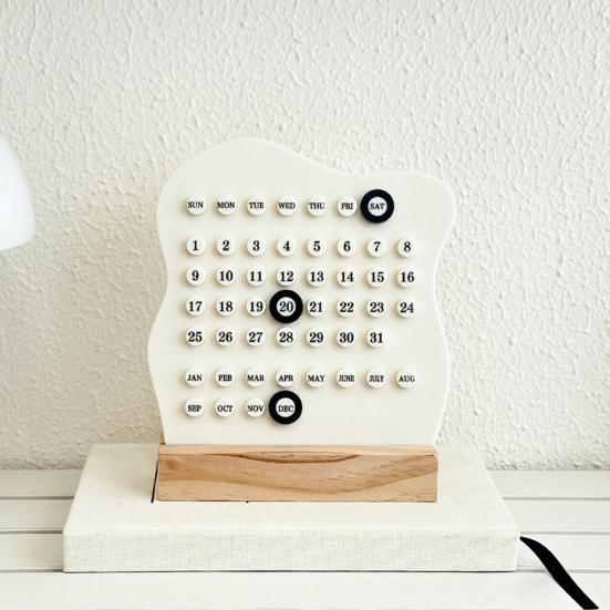 Wood Perpetual Calendar Desktop Acrylic Calendar Stand Week Month Day Display Desk Decor for Home Office Shop Bar