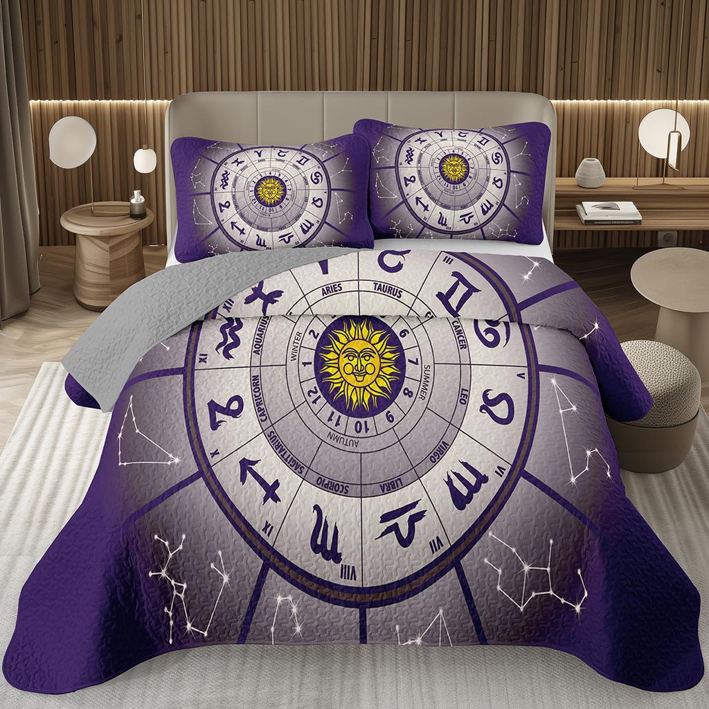 Покрывала 12 Знаков Зодиака Астрология Зодиак Покрывало Бохо Экзотический Комплект Постельного Белья Твин Кинг Двустороннее Серое Стеганое Покрывало