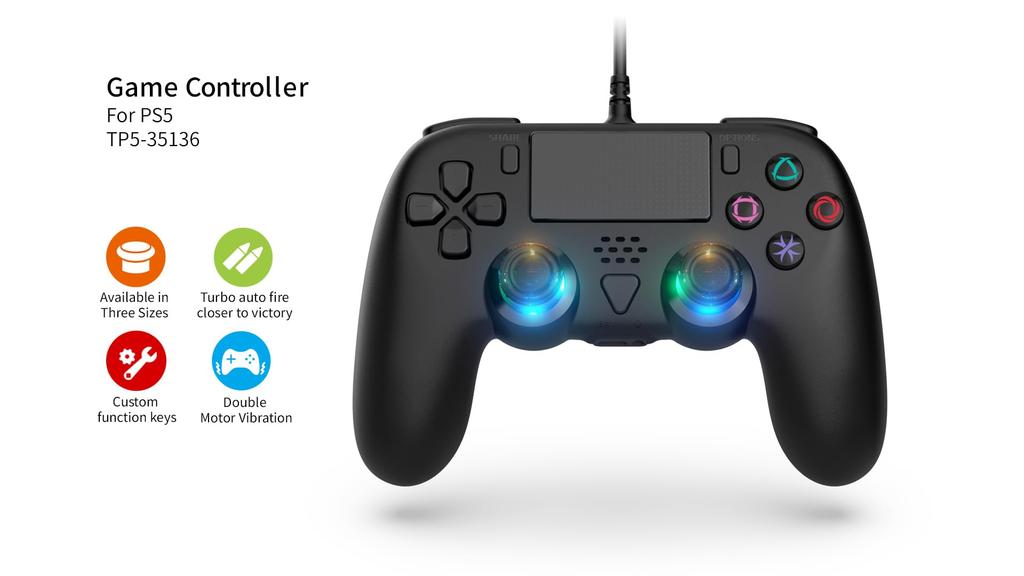Wired Controller Compatible with PS 5 5 Wired Controller with Advanced Reverse Button with Fingers 2 2 Mid 5/PS Pro/PS Slim/PC - Built-in