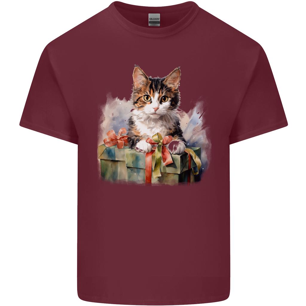 A Cute Cat With a Present Christmas Xmas Unisexs Light Cotton TShirt