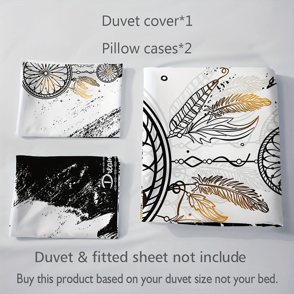 Chic Black & White Dreamcatcher Bedding Set-Breathable Soft Easy-Care 3-Piece Duvet Cover Pillowcases For All-Season Comfort