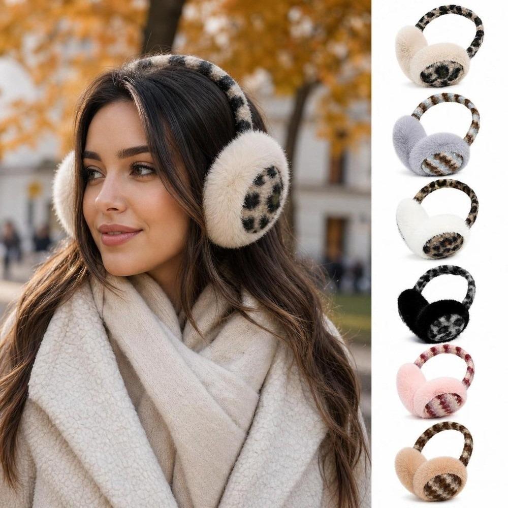 Windproof Foldable Ear Warmers Leopard Print Plush Ear Muffs Cold Weather Protection