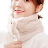 Versatile Plush Scarf Luxurious Double-layer Plush Scarf with Natural Wood Buckles Imitation Rabbit Fur Lining Solid Color