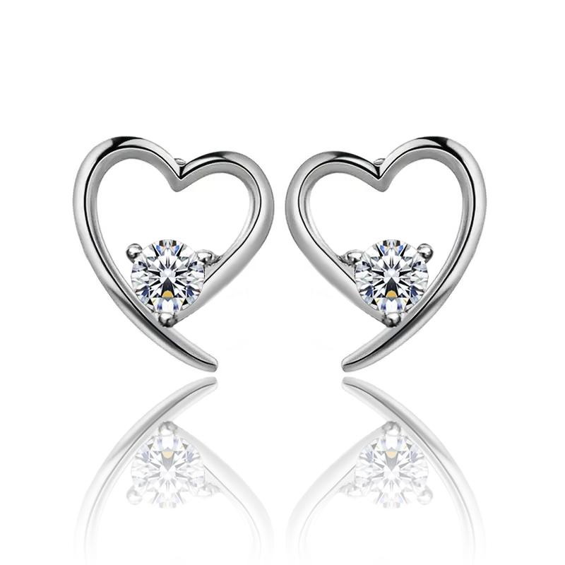 Huitan Fancy Heart Stud Earrings with Round CZ Color Shiny Teen's Ear Piercing Accessories Gift Fashion Jewelry for Women