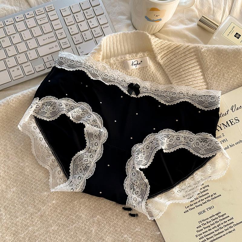 Lace Ice Silk Underwear Panties for Girls Women Pure Cotton Crotch Bowknot Ladies Briefs