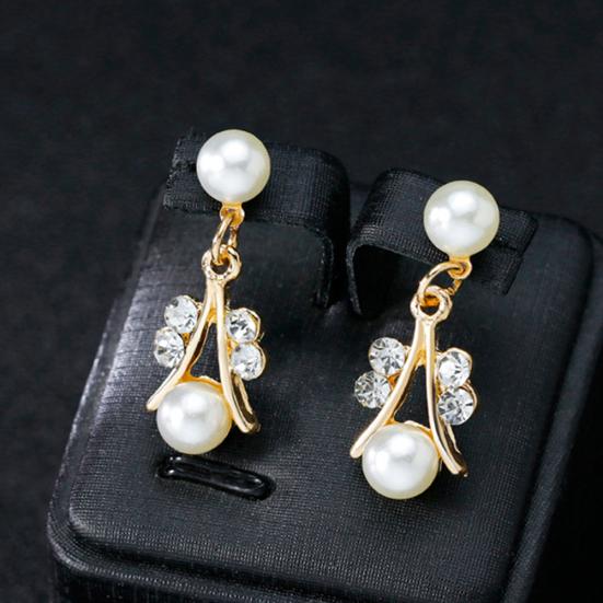 Женщины невесты искусственный жемчуг горный хрусталь ожерелье серьги браслет комплект ювелирных изделий