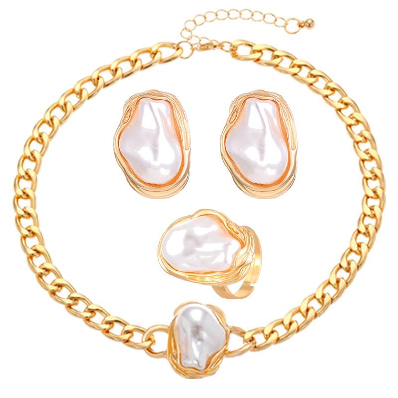 Baroque Irregular Pearl Jewelry Set Women - Necklace Earrings Ring Bracelet Choker