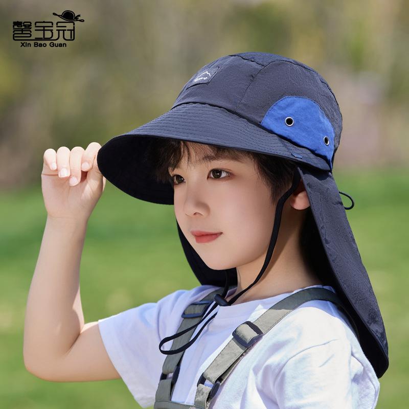 Summer Children's Hats Boys and Girls Sun Protection Visor Big Brim Shawl Neck Protection Sun Hat Quick Drying Waterproof Bucket Hat