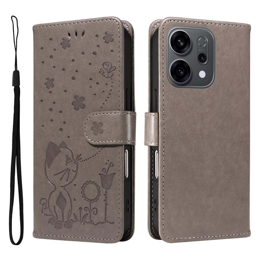 Для Oppo Reno14 5G (Китай)/Oppo Reno14 F 5G/Oppo Reno14 5G (Глобальный) Кожаный чехол-кошелек с рисунком кошки и пчелы, подставка-чехол для телефона