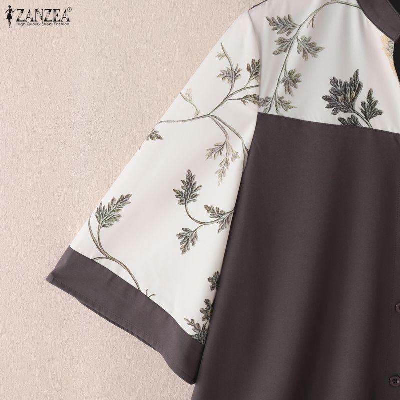 ZANZEA Женская повседневная блузка с V-образным вырезом, свободного кроя, с принтом и вставками, рукав 3/4