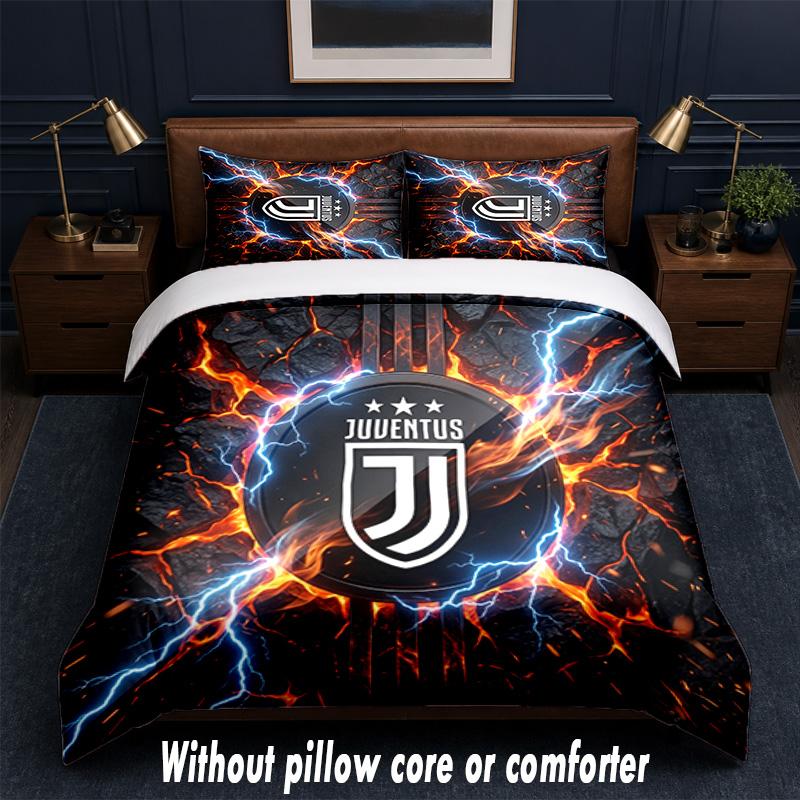 Juventus FC Design Bed Bedding Set 1 Duvet Cover + 2 Pillowcases Soft Breathable Household Bed Linens