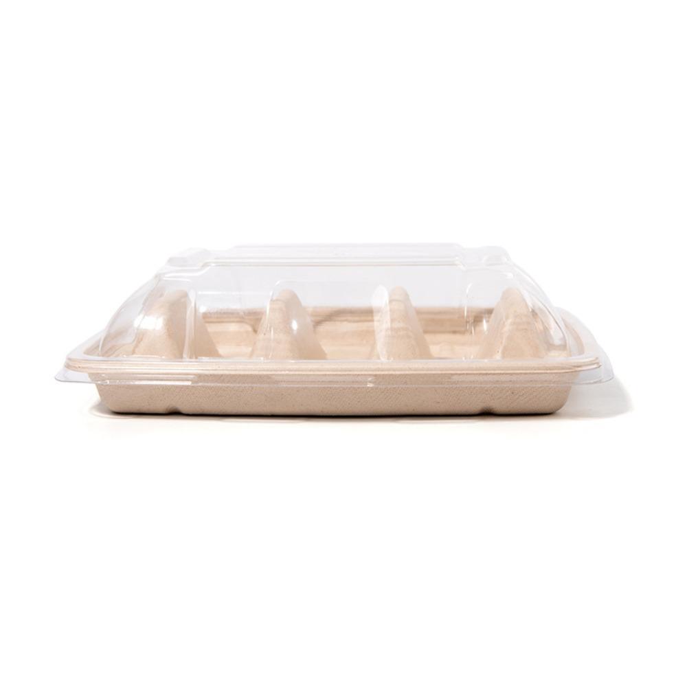 50Pcs Biodegradable Taco Holder 3 Compartments Taco Serving Tray Disposable Taco Plates Restaurant