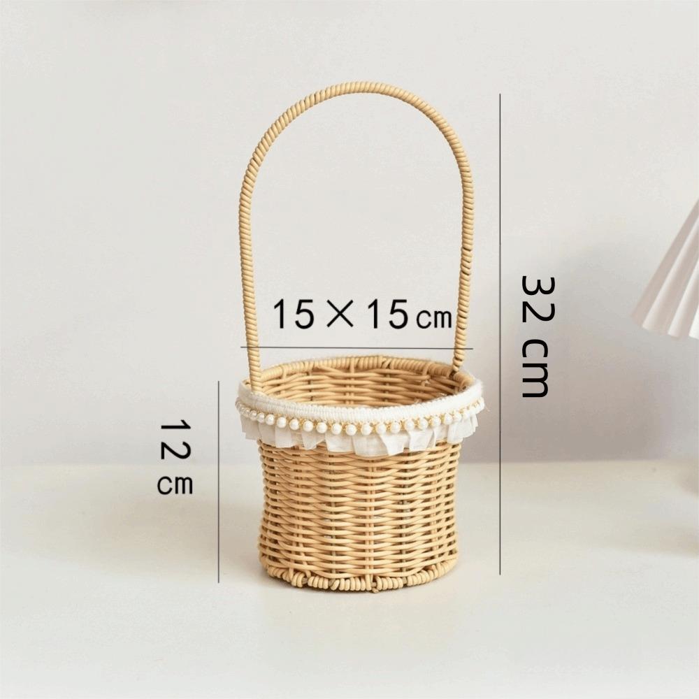 Imitation Rattan Rattan Flower Basket Decorative Picnic Weaving Basket Photo Prop