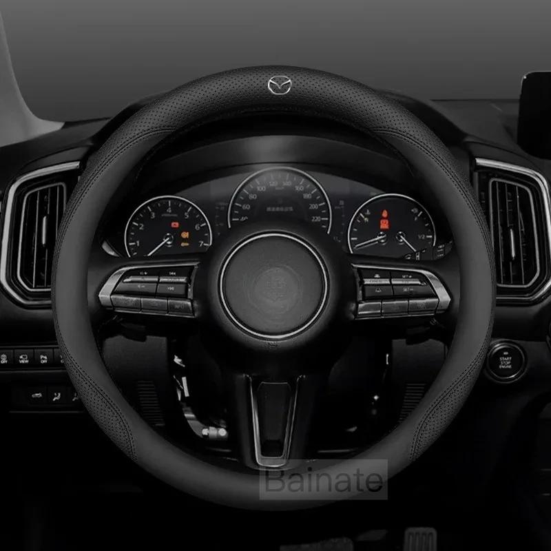 For Mazda 3 5 6 SKYACTIV Axela Atenza CX30 CX5 CX8 CX9 MX5 RX8 RX7 BT50 Carbon fiber Leathe Car Steering Wheel Cover Accessories V1