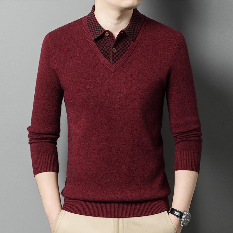 Winter Men'S Thickened Autumn And Winter Shirt Collar Versatile Suit Bottom Shirt Business Casual Knitted Sweater