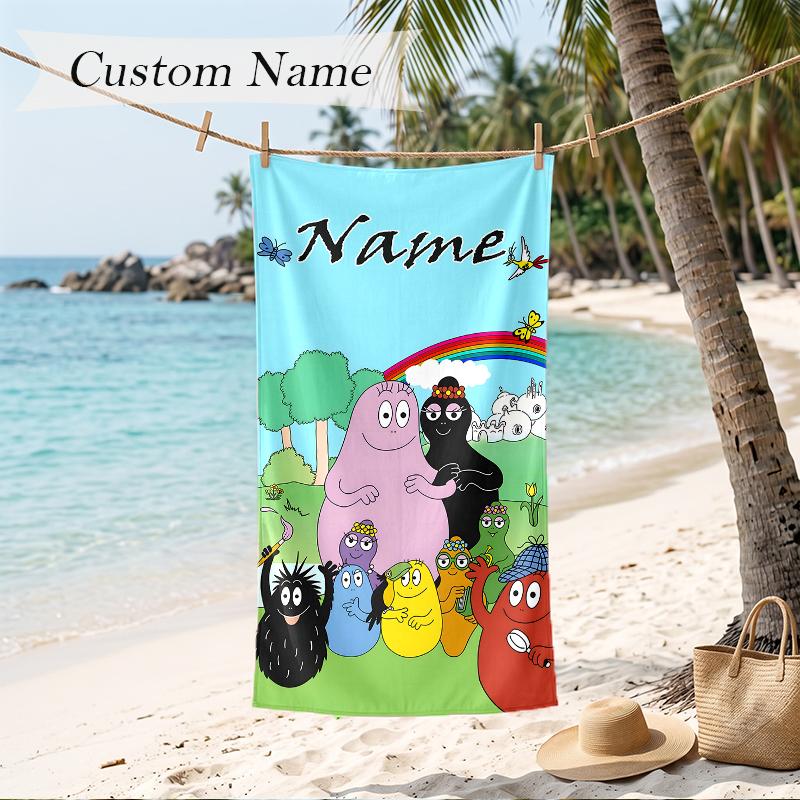Barbapapa Custom Name Printed Beach Towel Personalized Soft Towel For Swimming Beach Travel