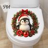 Holiday Wall Art for Bathroom Christmas Penguin Toilet Stickers, Self-Adhesive Lid Decals, Waterproof Xmas Easy Apply Stickers Decor Tank Tile