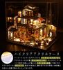 moin moin Dollhouse Miniature Handmade Kit Set Inn with Luxurious Japanese Garden Cherry Blossom Hot Spring Large LED Light Acrylic Case Music Box