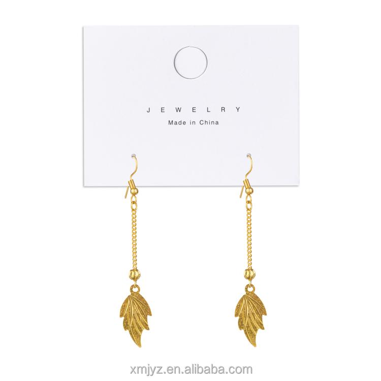 Cross-Border Hot Style Gold-Plated Brass 18K Korean Version Long Tassel Big Leaf Earrings Jewelry