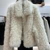 2024 Autumn/Winter Women's Celebrity Style Lapel Teddy Wool Lambskin Coat - Soft White